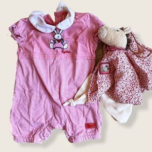 Sigikid Pink Summer Overall with Rabbit 0-3M EUC